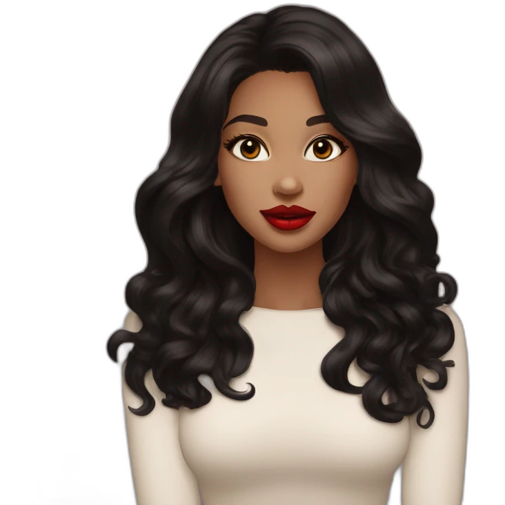 beautiful woman, hazel green eyes, black long wavy hair, tawny skin, big lips, red lipstick, great makeup emoji
