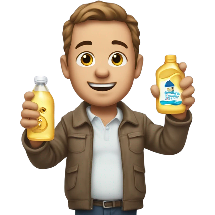 O Duffy holding a bottle of baby oil in his hand and holding a baby in his other hand emoji
