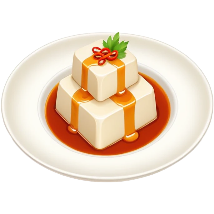 Sichuan Doufu Hua soft tofu pudding with spicy sauce, simplified emoji style with bold outlines and bright colors, cartoon style savory tofu dessert emoji
