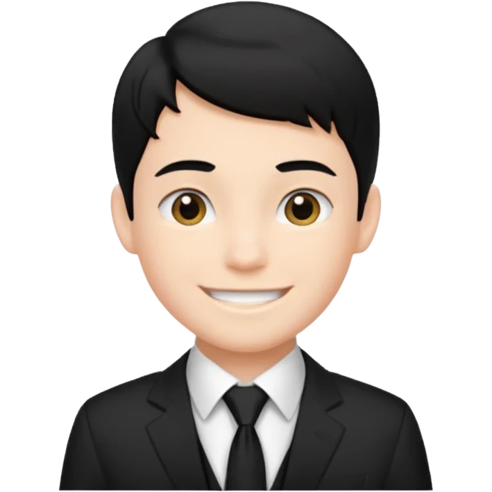 Chico con pelo negro, camisa negra y una corbata blanca emoji