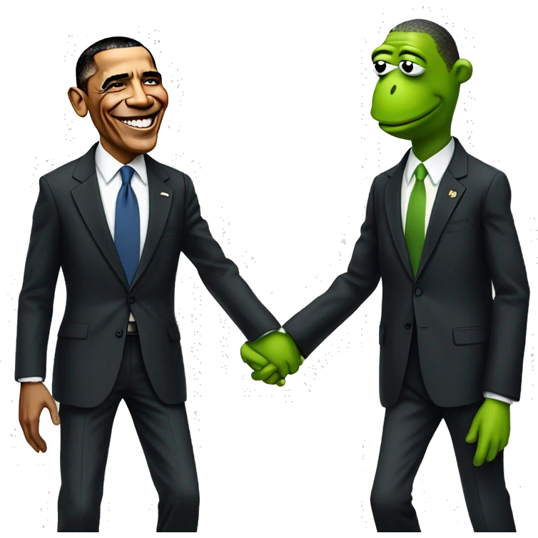 Obama and Kermit the frog holding hands emoji