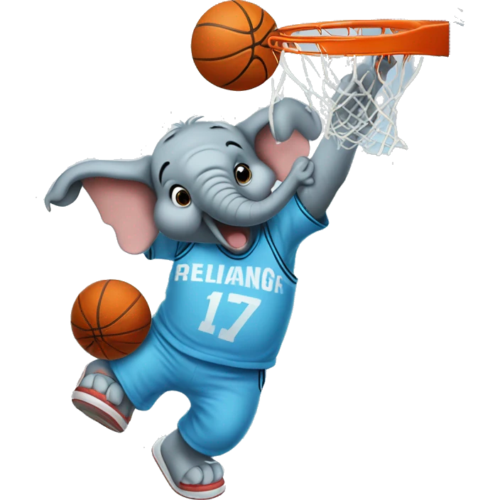 Elephant dunking a basketball in light blue jersey emoji