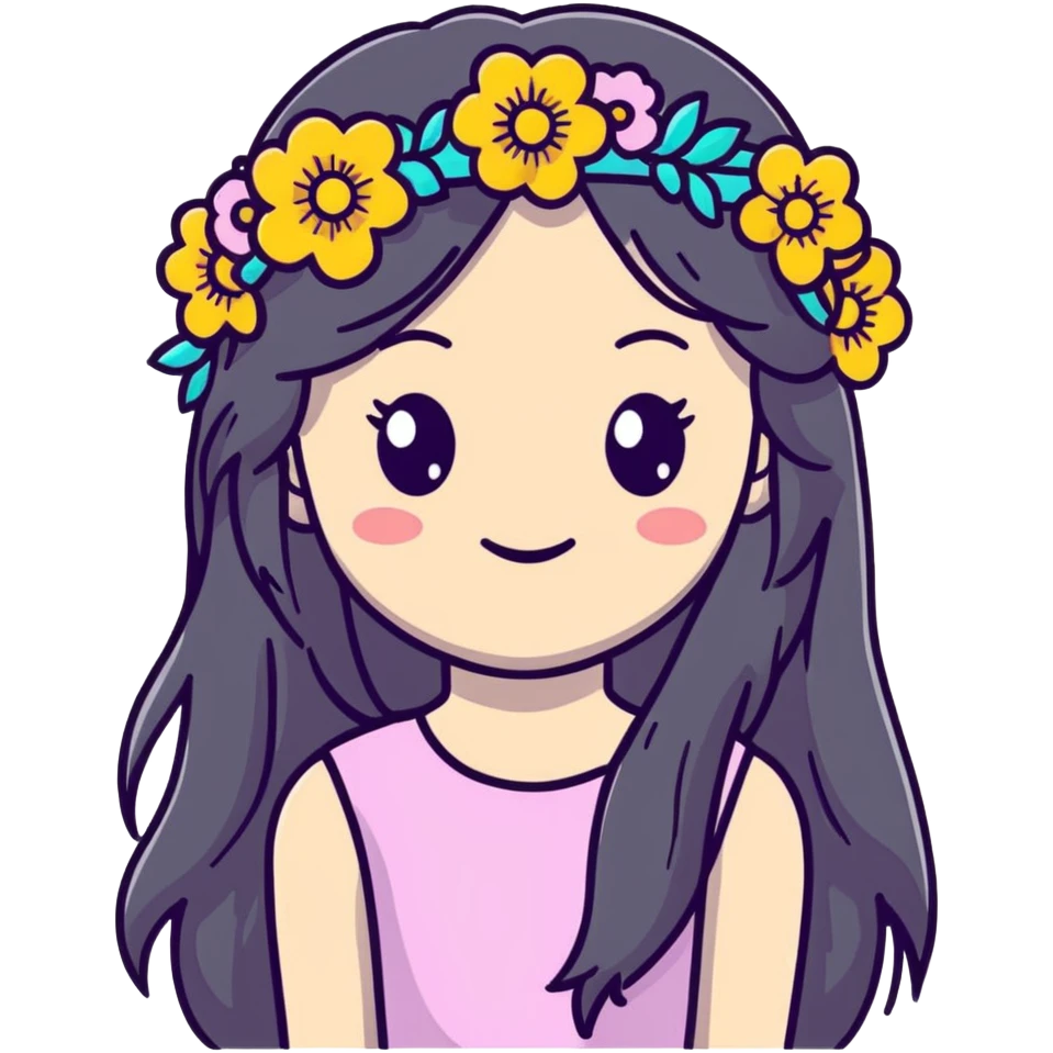 cute girl with long hair and flower crown emoji