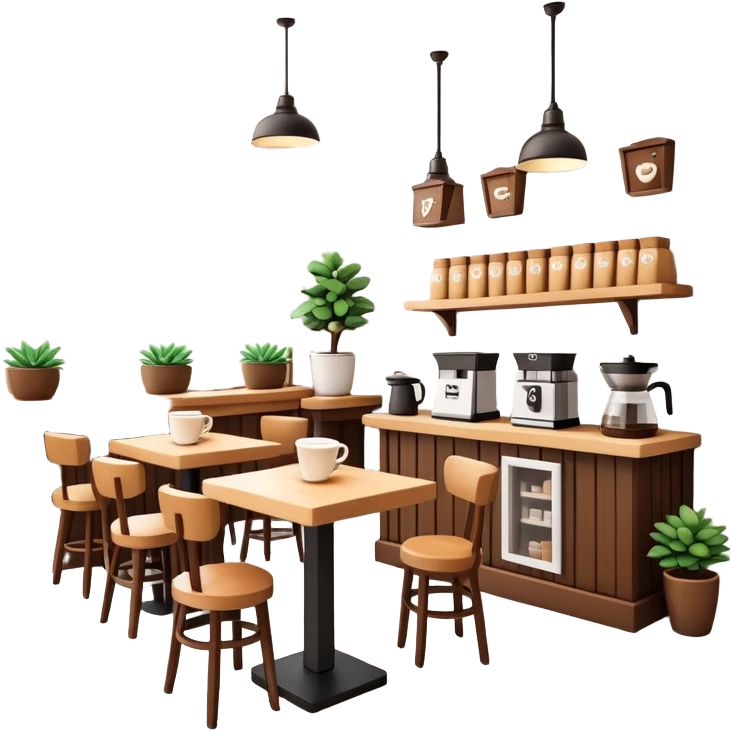 generate realistic detailed coffee shop in 3d style emoji