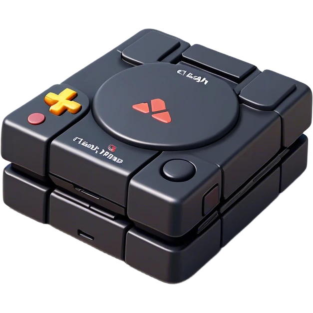 Clash of Clans aesthetic: Cinematic Playful PlayStation 1 Console Portrait Emoji, rendered in a 3D vector-style similar to standard emojis with minimal shading and bold, simplified shapes. A compact, distinct form with signature details, softly glowing with a cutting-edge console technology charm. Simplified yet unmistakably iconic, highly detailed and consistent, glowing with a soft radiance and high shine. Stylized with a touch of technological advancement and a soft glowing outline, capturing the essence of a beloved gaming relic with a friendly, playful manner! emoji