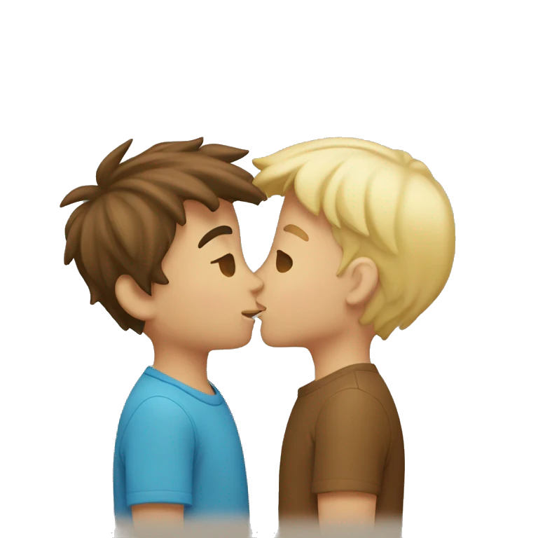 Two boys kissing, one blond and one brown haired emoji