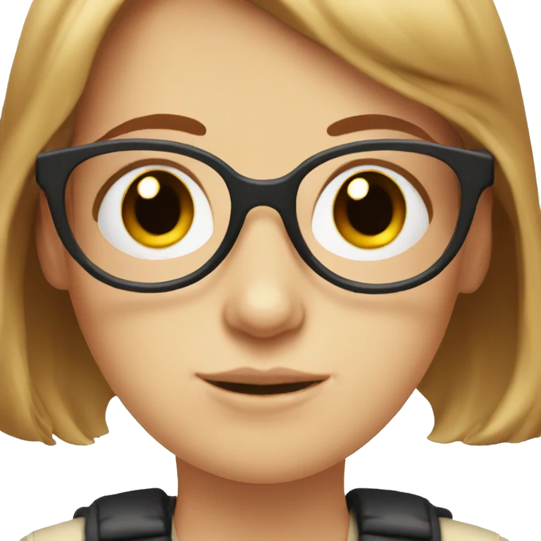 White girl with dark red hair, bangs, and glasses emoji