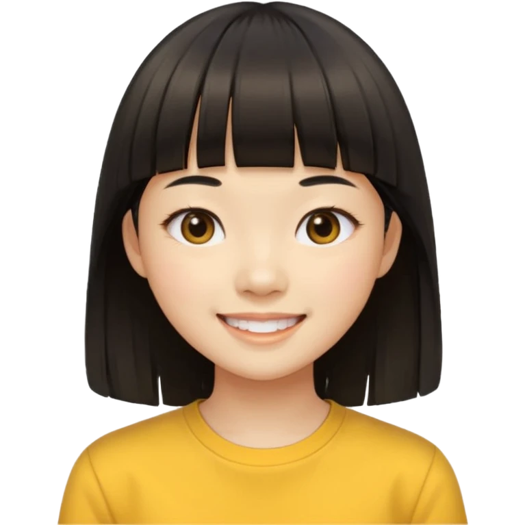 asian girl blunt fringe long hair yellow shirt emoji