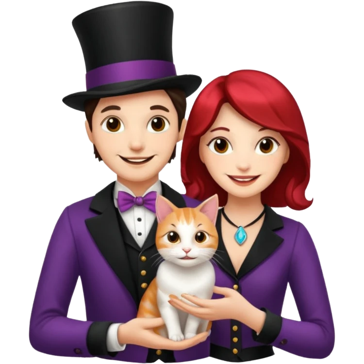 magician couple and their pet cat emoji