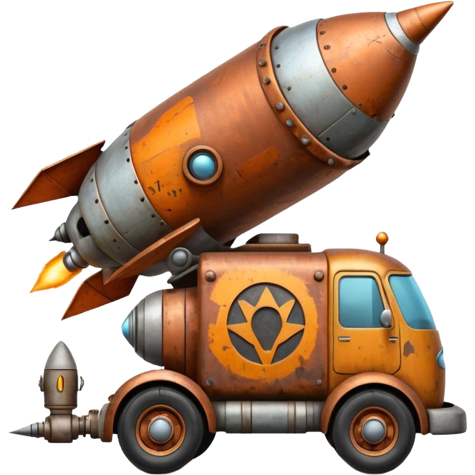 WW1-era Flintstones futuristic rocket-powered tall robot moving van (motto: Bombing creepy bugs is fun) emoji