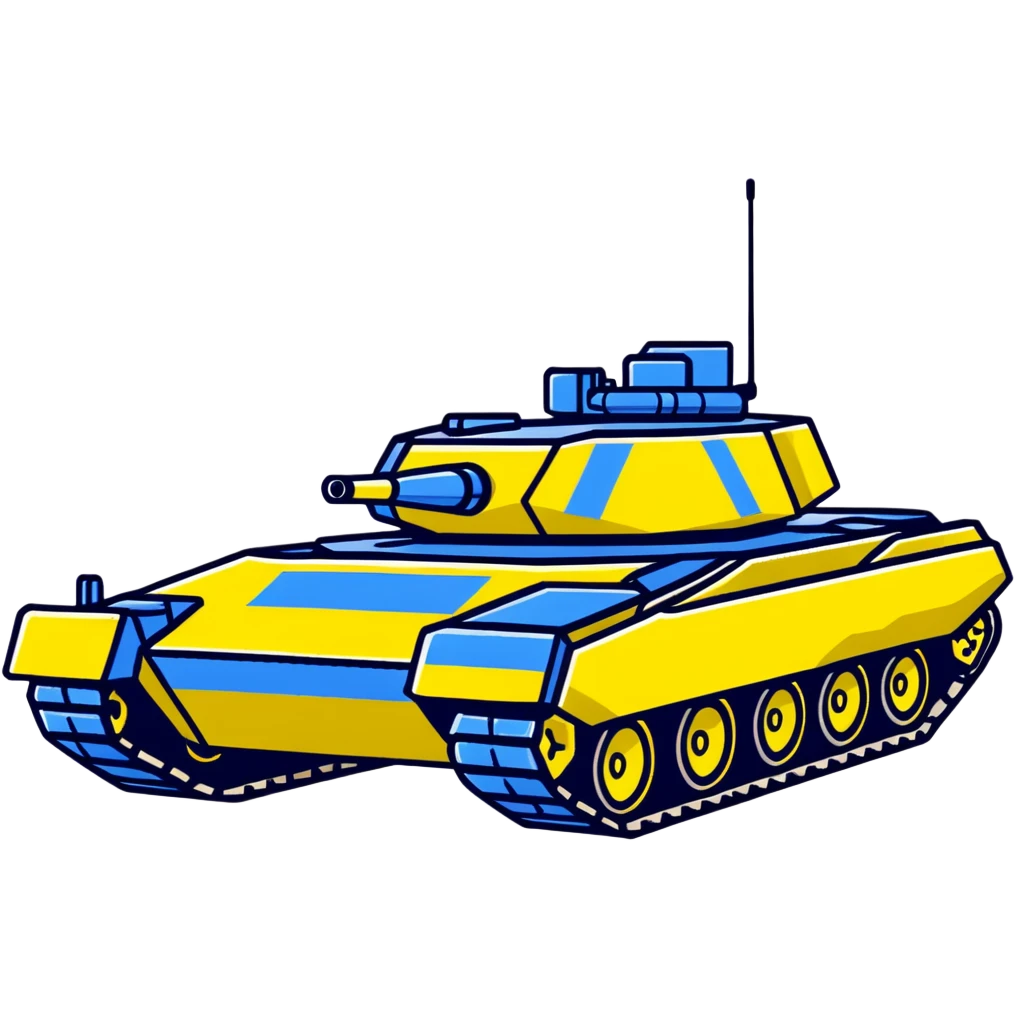 Modern Ukrainian battle tank with blue and yellow markings emoji