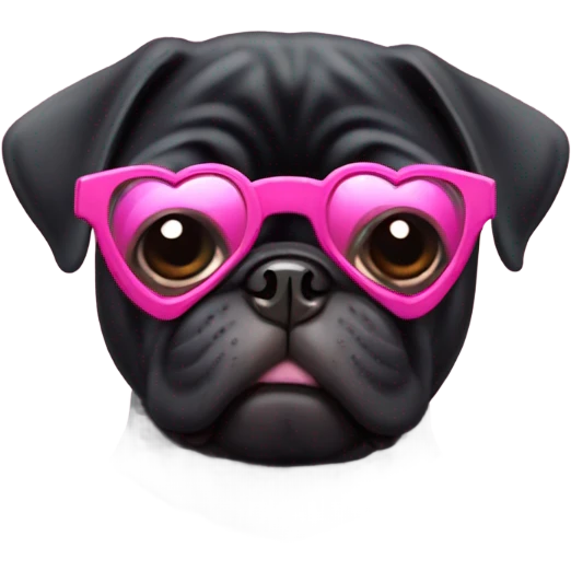 Black pug wearing heart shaped pink glasses  emoji