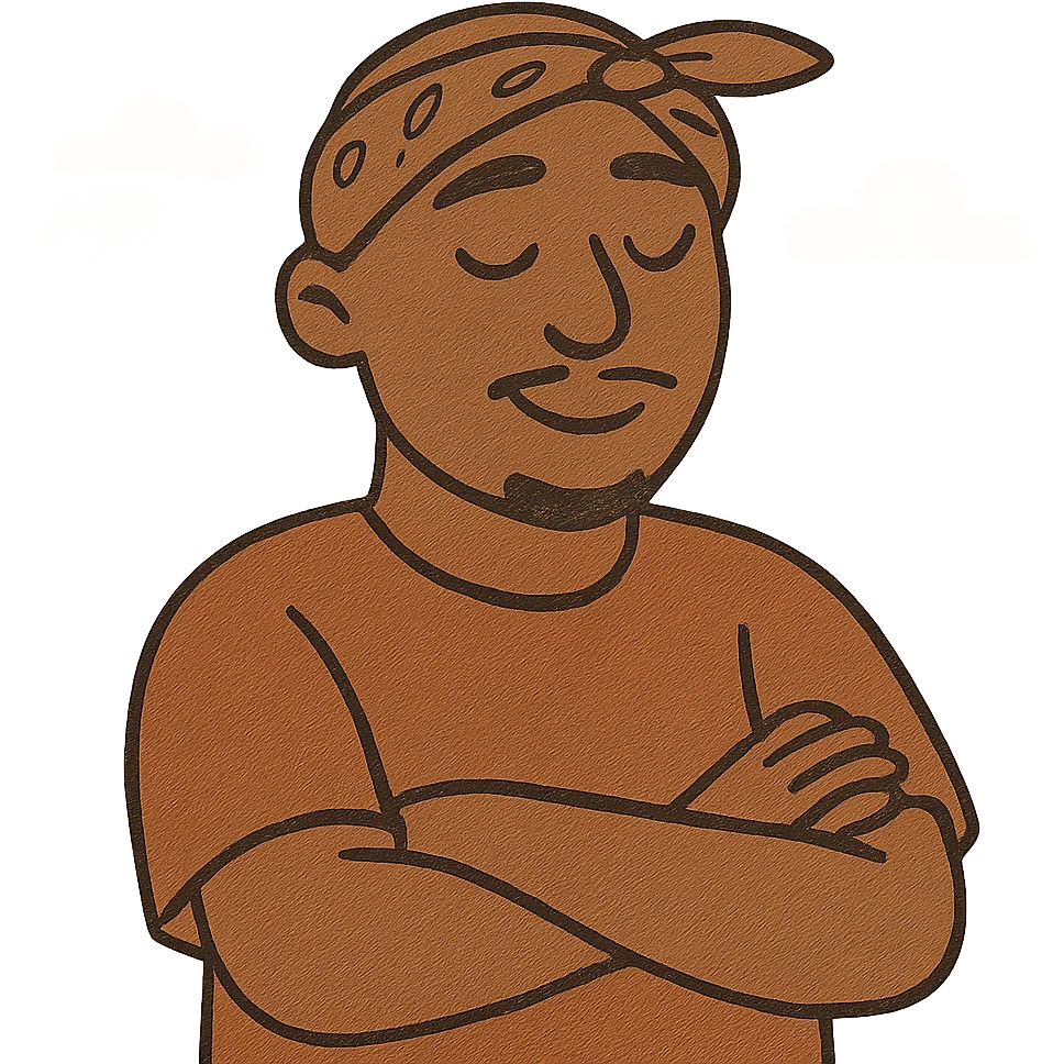 Tupac with arms crossed, hip hop vibe, bandana, expressive face, graffiti-inspired emoji