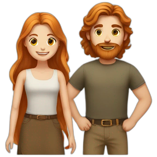 Bearded brown-haired man and long haired ginger girlfriend  emoji