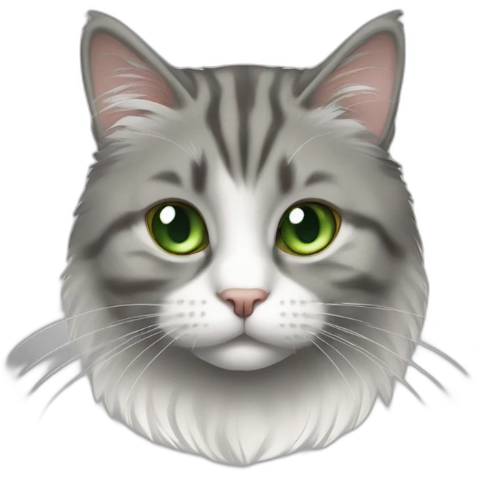 Fat Green eyed American bobtail cat grey and White fur emoji