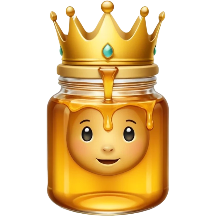 Honey jar filled with golden thick honey with a crown on top emoji