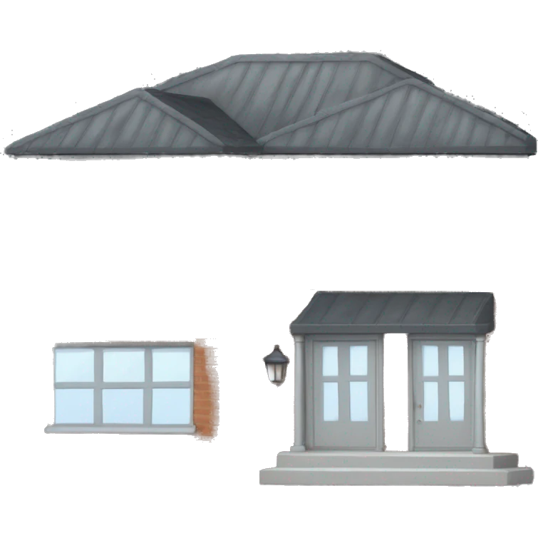 two floors brick house with dark grey windows and grey flat roof emoji
