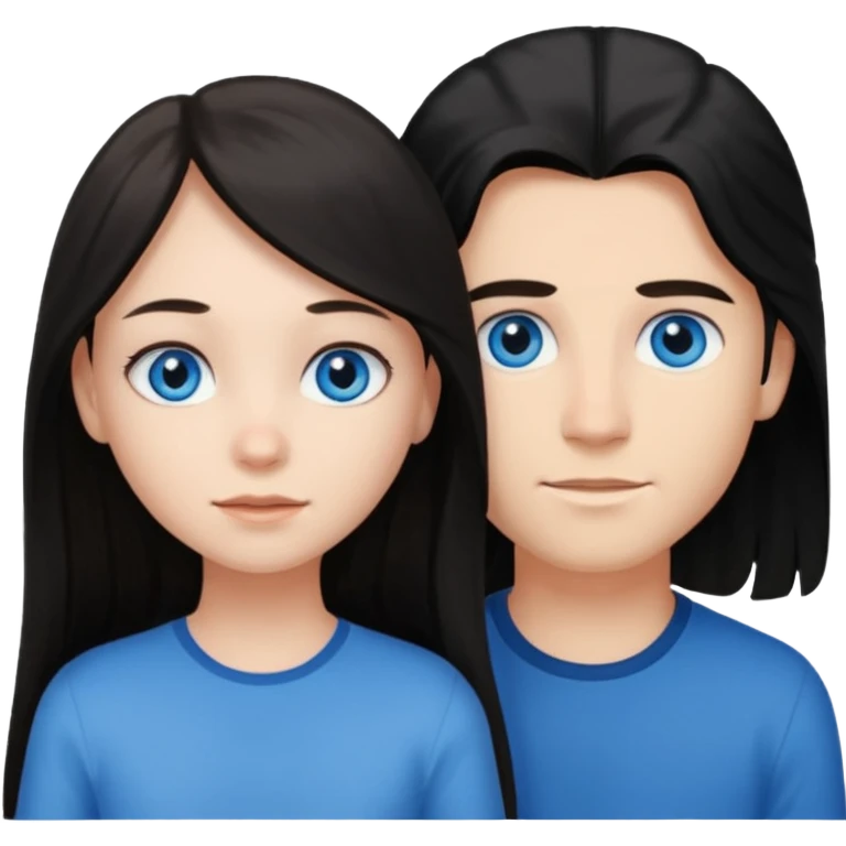 couple of girl with blue eyes and black long hair, and boy with light brown hair and blue eyes emoji