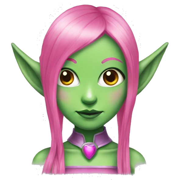 green alien girl with elf ears pink hair emoji