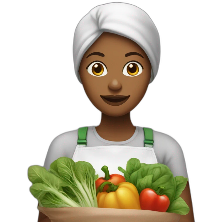 Une femme ideuse vegan qui mange des légume  emoji