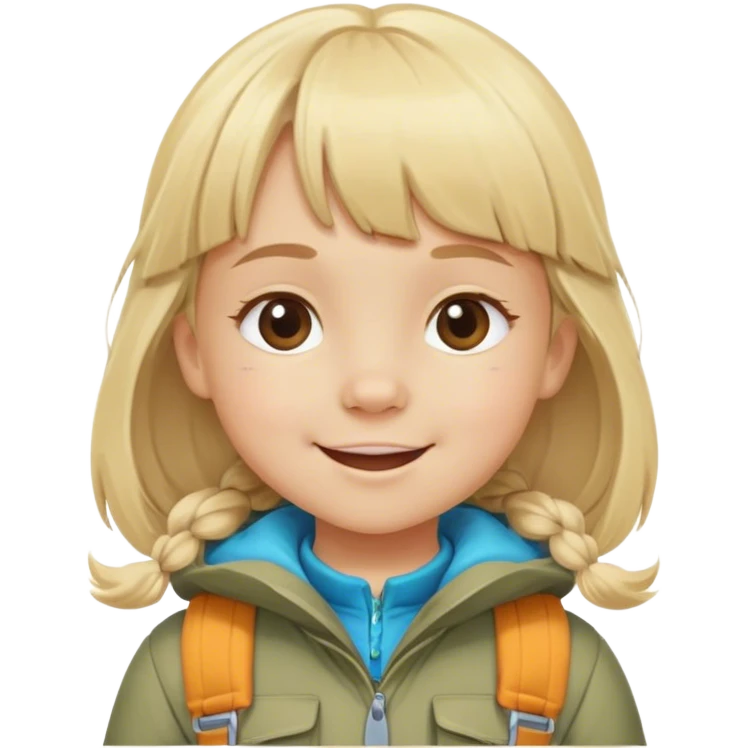 happy Blonde little girl with bangs wearing mountain clothes emoji
