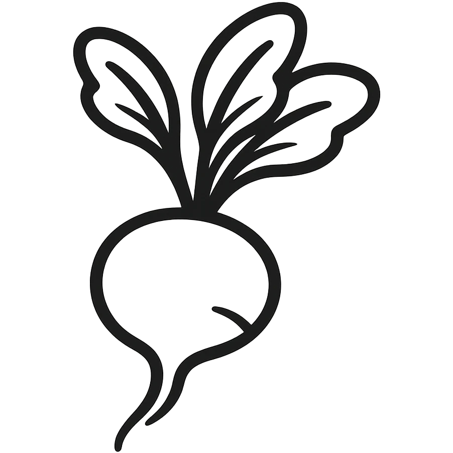 modern style icon of a large radish with smooth lines, expressive root and leaves emoji