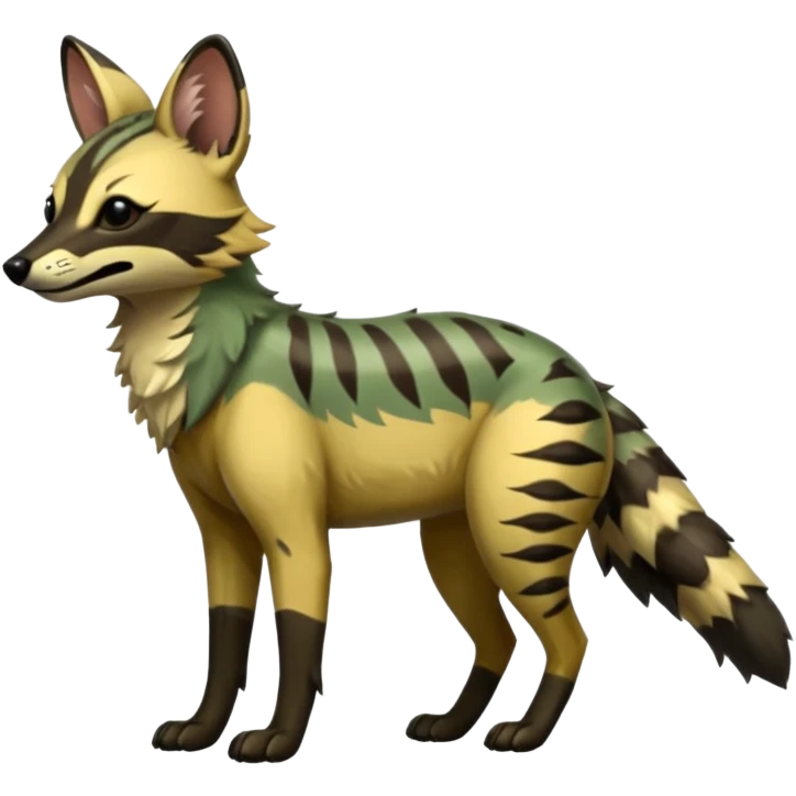 Shiny Green Colorful Dusky Dark Gloomy Glossy Aardwolf-Maned-Wolf-Genet-Bobcat-fusion-animal-hybrid-creature, full body emoji