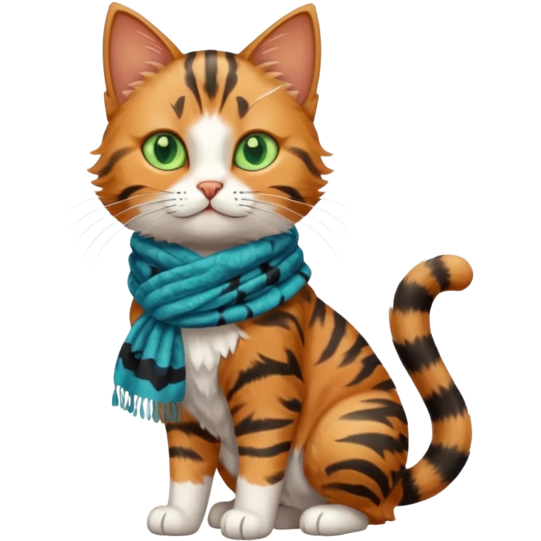 Cat wear a blue scarf, full body emoji
