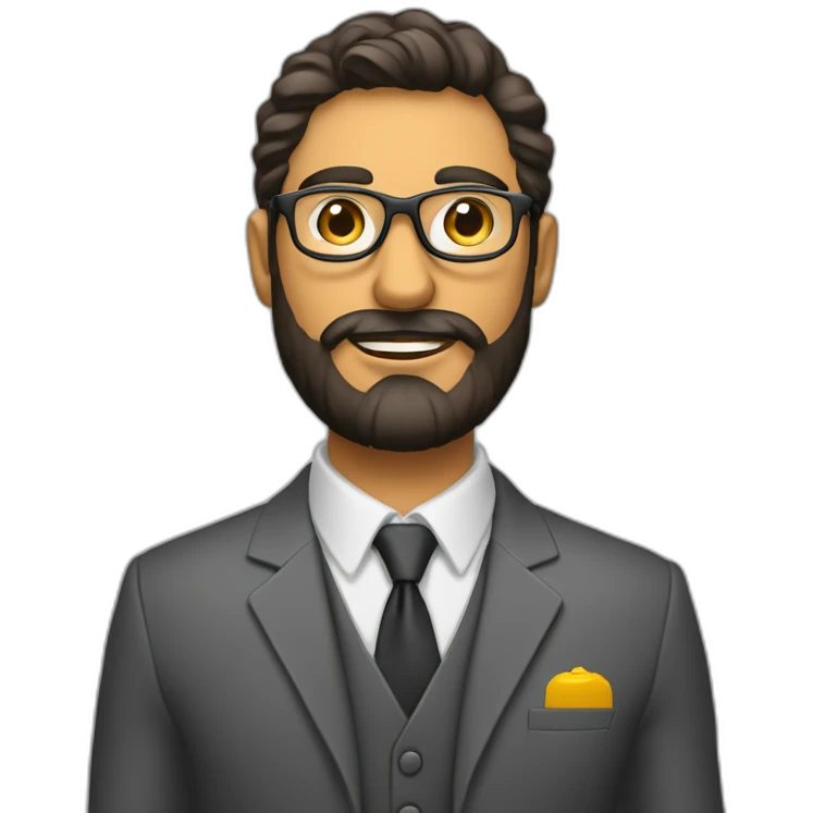 vendedor con barba y lentes con traje y con su mano levantada con el pulgar arriba emoji