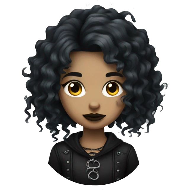 Goth girl with long curly wolf cut emoji