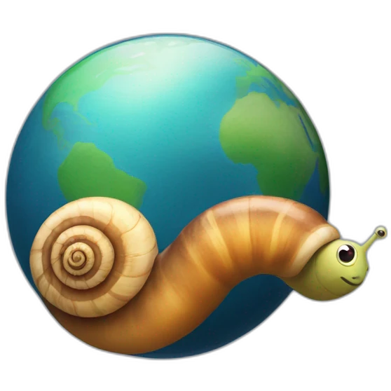 planet Earth with a cartoon pensive snail face emoji