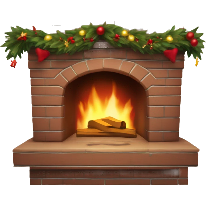Brauner Kamin mit Holzelementen und weihnachtsstrümpfe die rot weiß gestreift sind  emoji