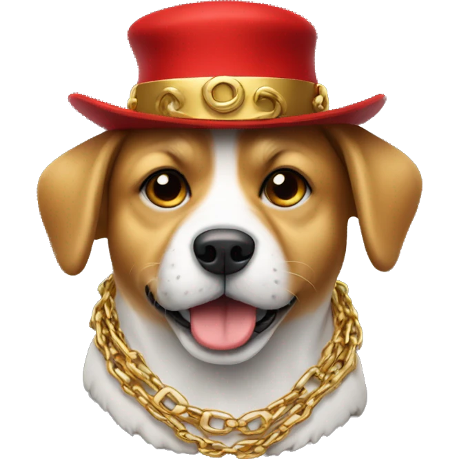 Dog with red hat and gold chain emoji