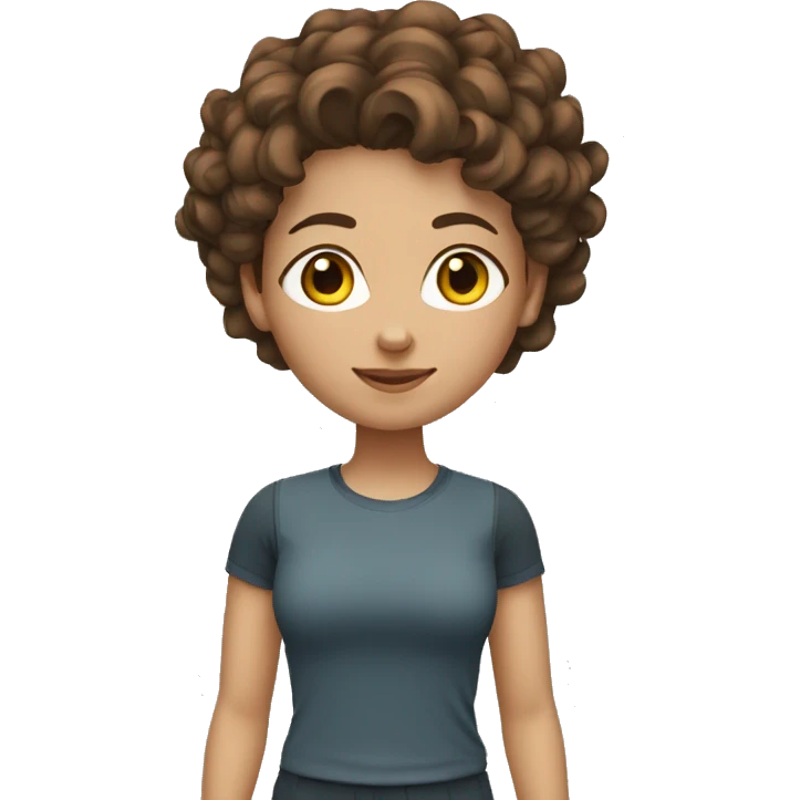 YOUNG WOMAN WITH CURLY, SHORT, BROWN HAIR. SHE WEARS HER HAIR UP AND SPORTS CLOTHES emoji