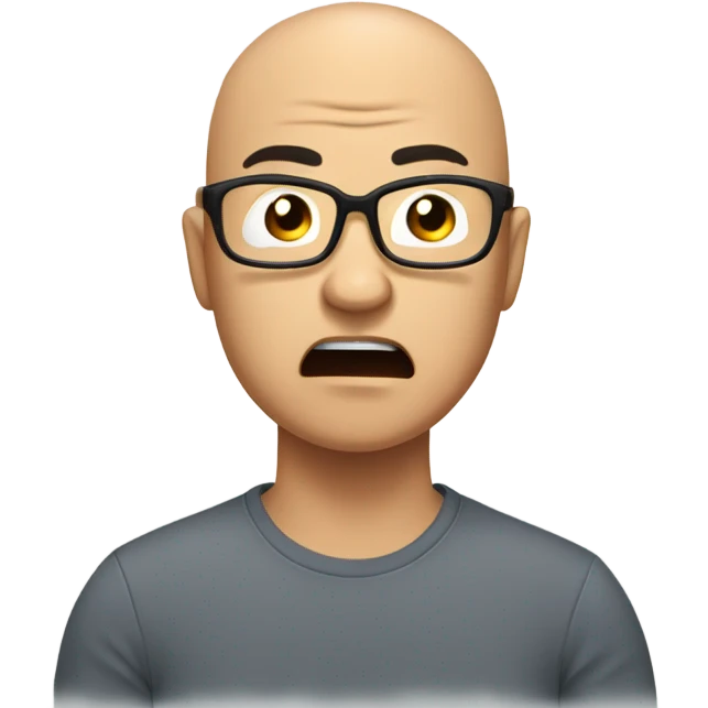  a 35-year old, male, bald Asian man, wearing glasses, inquisitive, angry, scratching the back of his head in confusion,  emoji