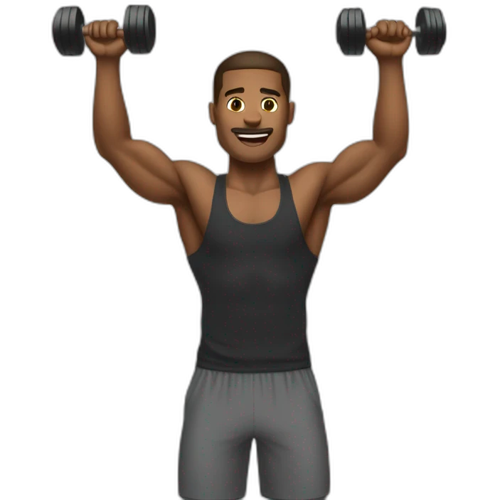 guy workout in gym with dumbell shoulder press emoji