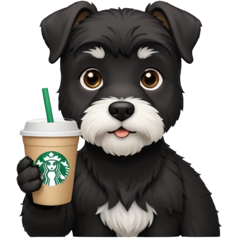 Black schnauzer with a Starbucks cup emoji