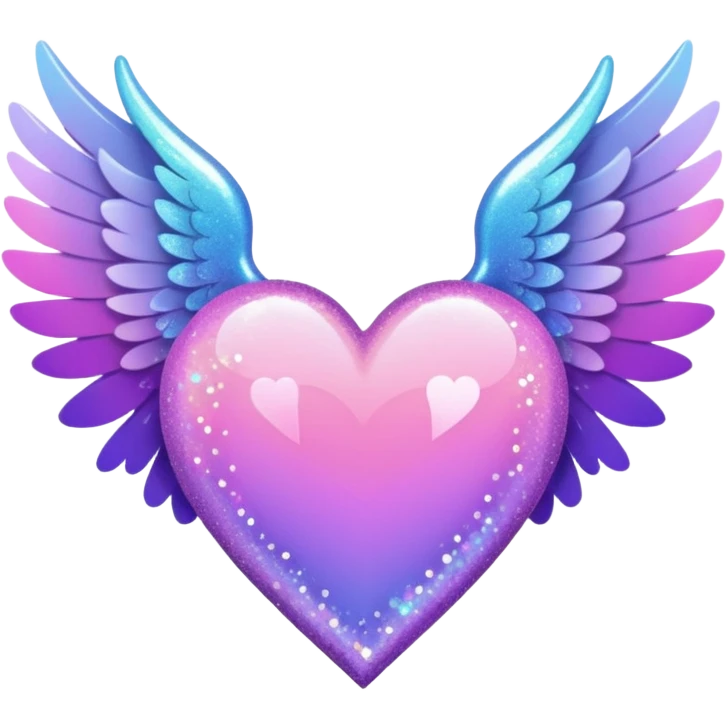 ombré heart with big full pastel wings with glitter and sparkles emoji