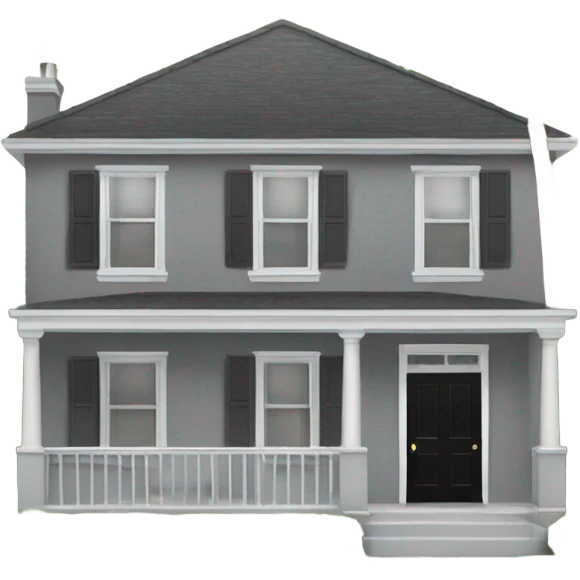 Grey 2 story house white trim black front door and palm trees emoji