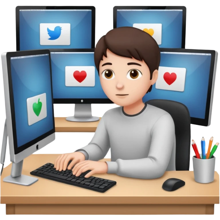 A character sitting in front of a computer with multiple monitors emoji