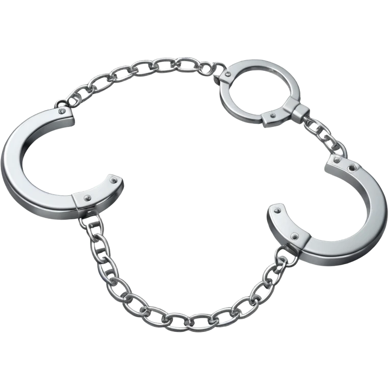 A pair of elegant handcuffs emoji made of silver chrome, smooth rounded design, glossy metallic reflections, luxury fetish aesthetic, minimal iOS emoji style, centered, clean white background emoji