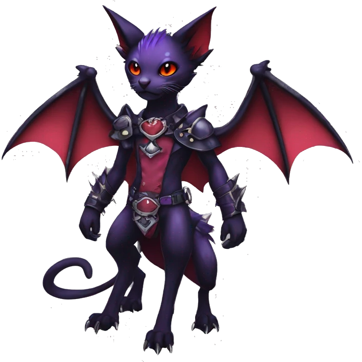 cool cute pretty black punk red Purple ethereal fantasy nargacuga-bat-cat-Fakemon spiked collar harness full body emoji