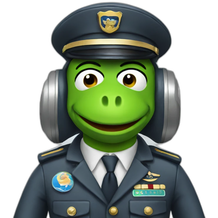 kermit as airline pilot with grey uniform emoji