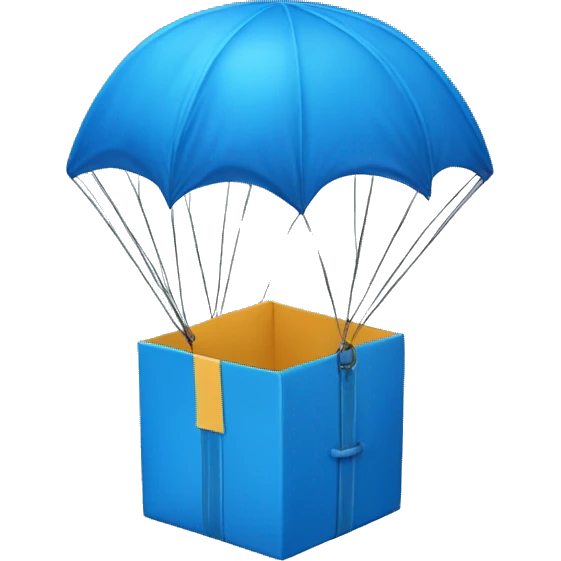 a box bound to a blue parachute emoji