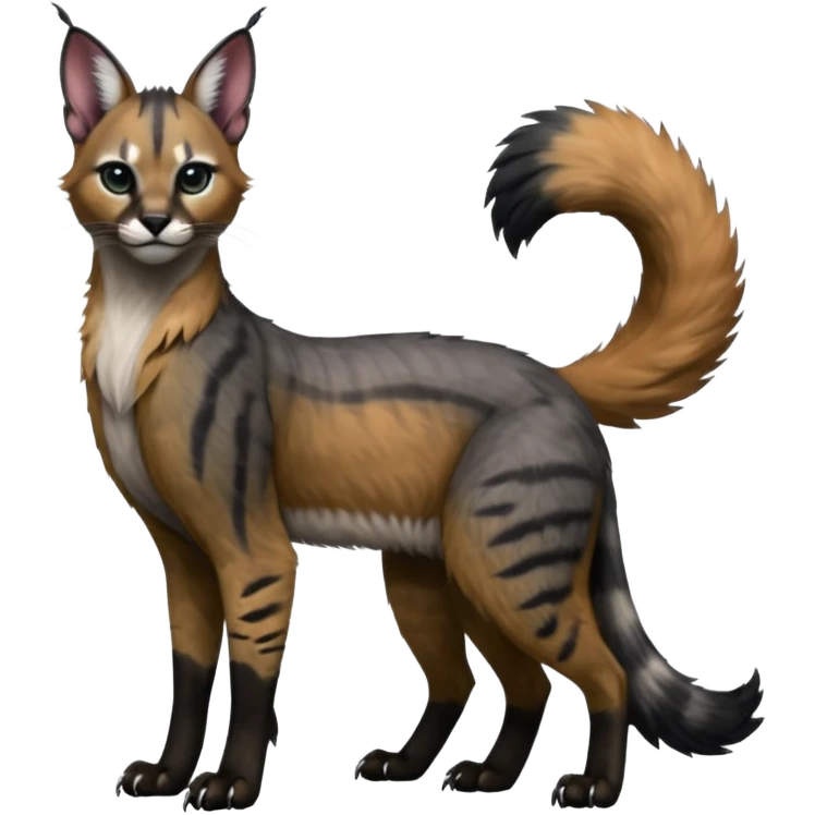 Colorful dark black gloomy spooky pointy foggy smoky points-marked glorious hyper-realistic exotic cute cool beautiful beautiful fantasy-caracal-civet-genet-sergal-vernid-Gryphon-Cacomistle-Trico-oncilla-animal-Fakémon-hybrid-fursona (full body) emoji