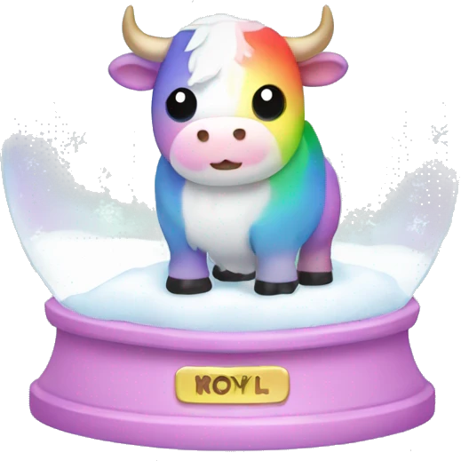 Kawaii rainbow pastel bull in snow globe  emoji