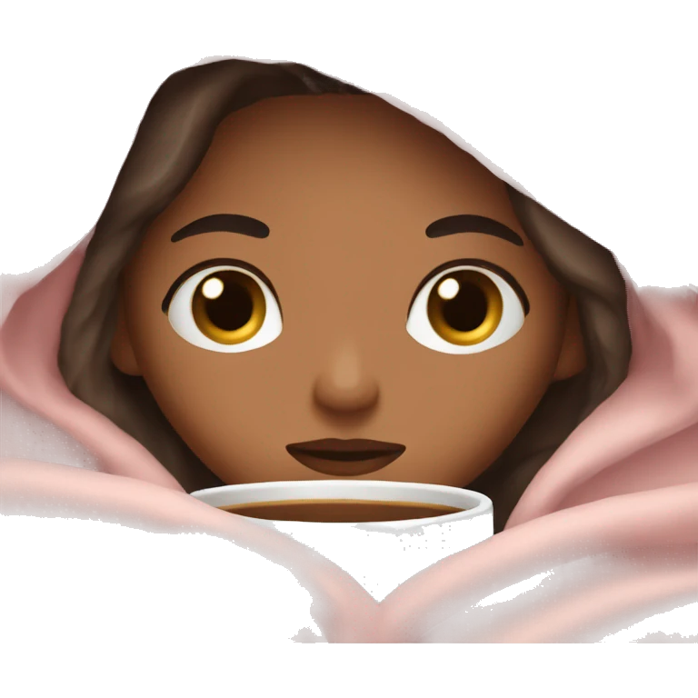 girl inside a light pink blanket sipping coffee eyes closed emoji