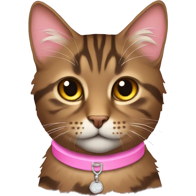Brown fluffy tabby pink collar emoji