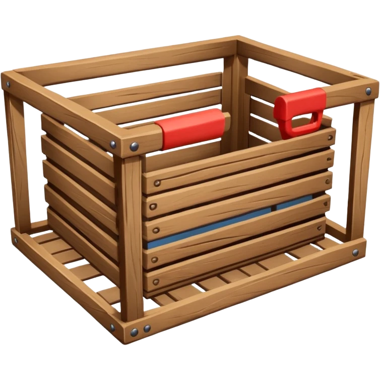 wooden box emoji, open crate with slatted wood sides, realistic wood grain emoji
