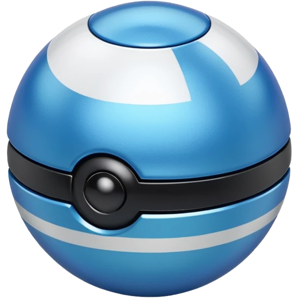 blue pokeball emoji, top half is a more saturated blue, bottom half is white, black stripe, with a metallic sheen, with a reflective surface emoji